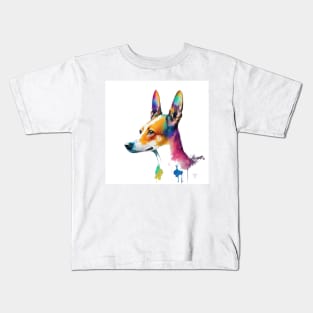 Basenji Dog In Watercolor & Pen Kids T-Shirt